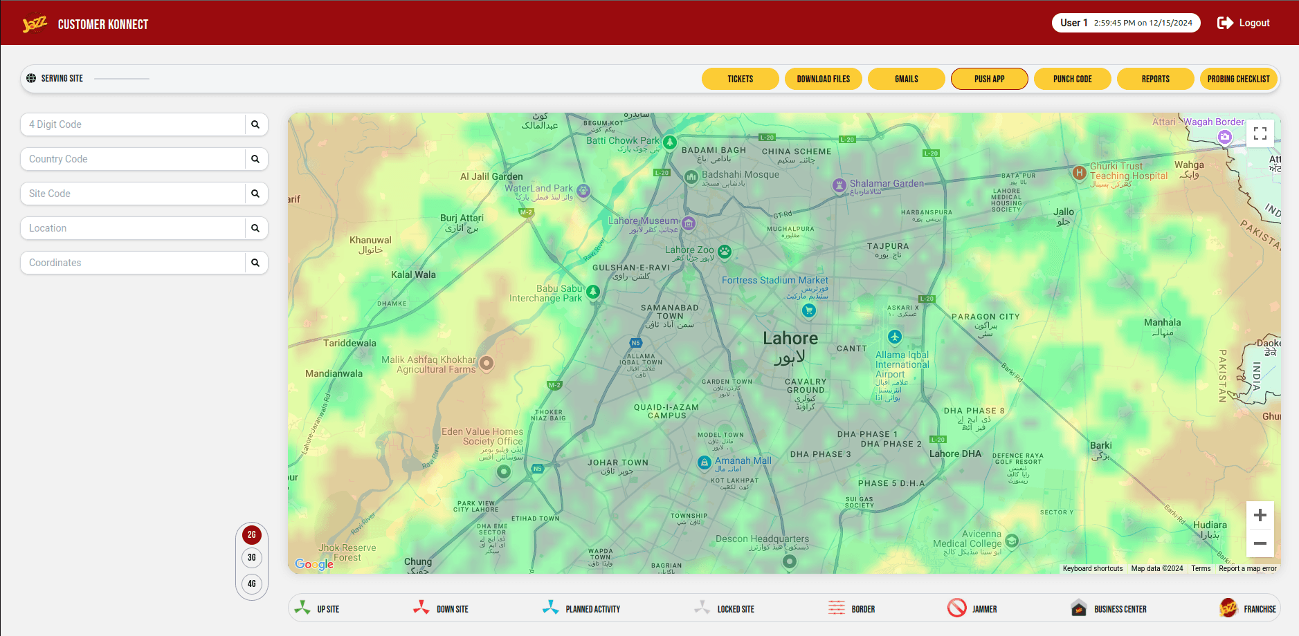 Jazz Customer Konnect network coverage map of Lahore